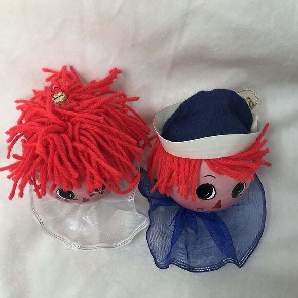 Vintage Raggedy Ann & Andy Glass Ball Christmas Ornaments Made Italy Set of 2 - Picture 4 of 11